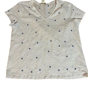 White T shirt with blue embroidered stars soft neck , comfy!